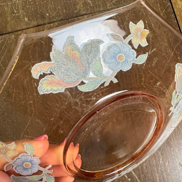 Pink Depression Applied Flocked Style Floral Design Octagon Plate - Picture 5 of 6